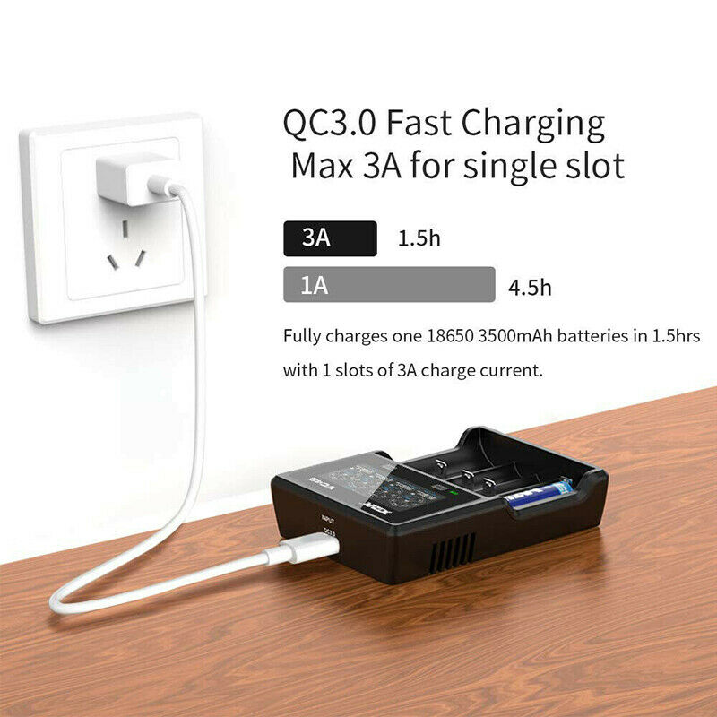 For XTAR VC4S 4-slots LCD Fast Charger for for 18650 Ni-MH Battery w USB Cable