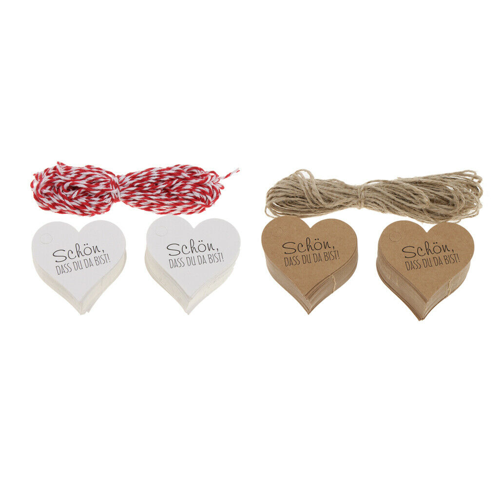 Lots 100 Kraft Gift Tags Label Luggage Blank + Strings Wedding Scallop White