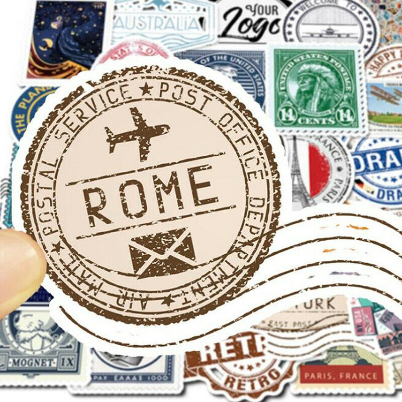 50x Retro Stamp Stickers Skateboard Laptop Luggage Guitar Motorcycle Deca.l8