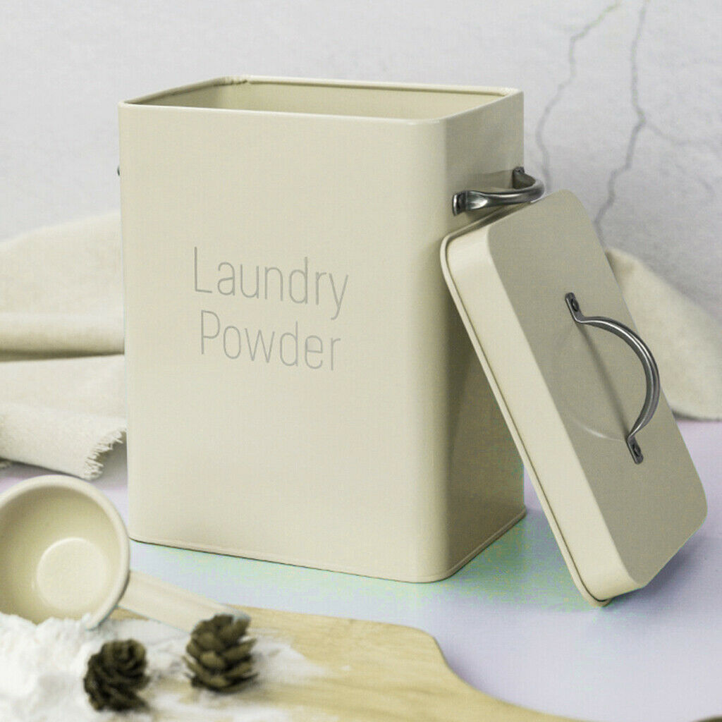 Laundry Powder Storage Tin Box Large Rice Organizer with Spoon White