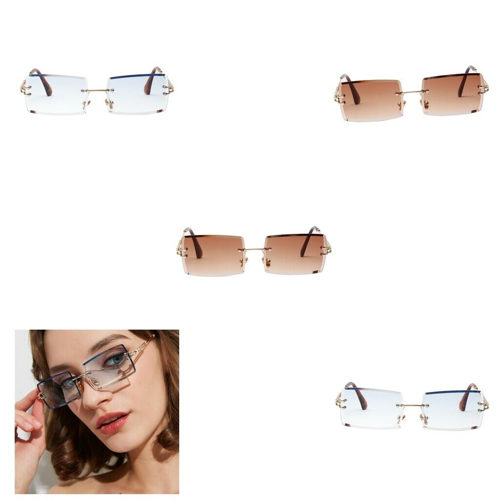 4x Tinted Rectangle Sunglasses Clear Rimless Sun Glasses Eyewear for Women