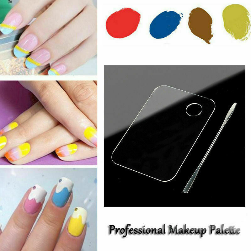 Acrylic Makeup Cosmetic Nail Eye Shadow Mixing Palette + Stainless Spatula Tools