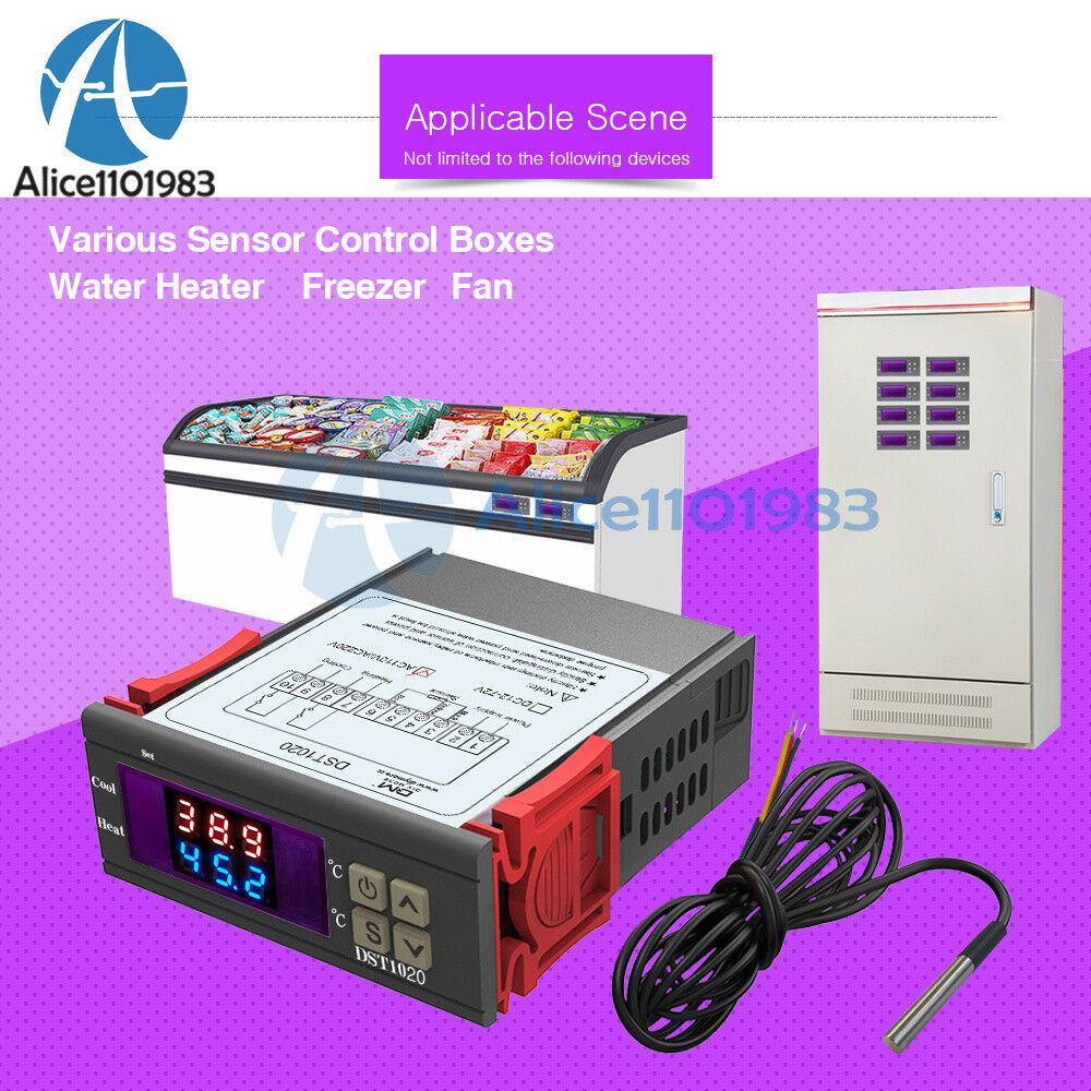 Digital DST1020 AC 110-230V Dual Display Thermostat Temperature Control DS18B20