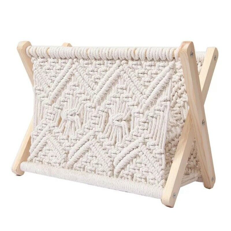 Nordic Cotton Woven Storage Basket Boho Macrame Magazine Rack Desktop Book ST7Y4