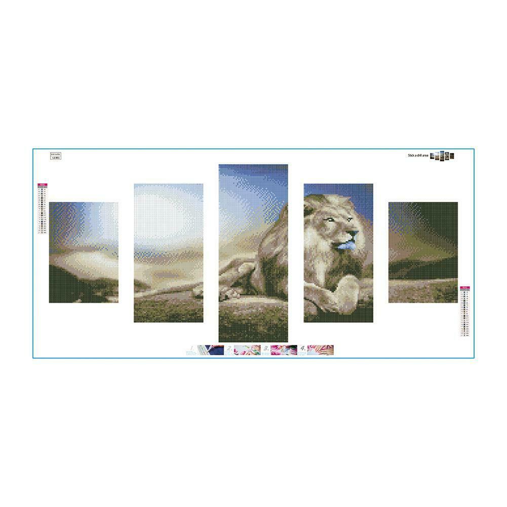 Lion 5D DIY Full Drill Diamond Painting 5-pictures Combination Crafts Kits Decor