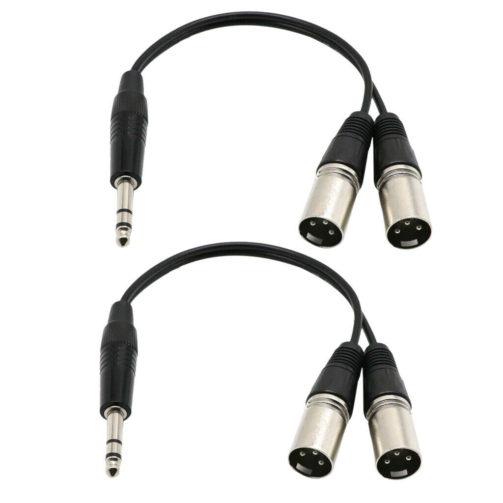 2 Pieces 6.35mm Stereo Male to Double XLR Male Audio Splitter Cable for DJ Mixer