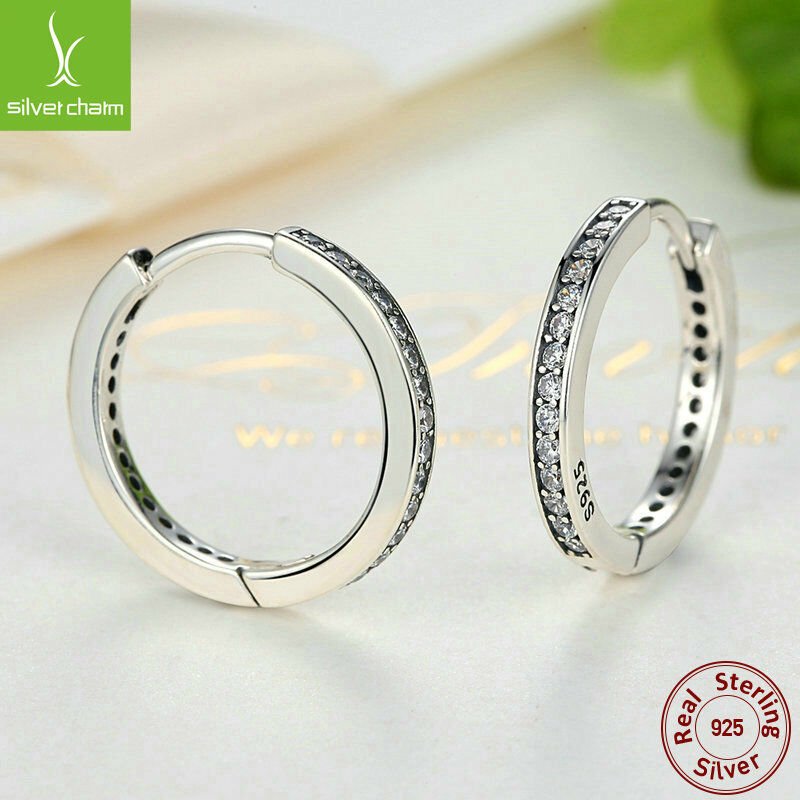 Authentic 925 Sterling Clear CZ Zircon Round Earrings For Female Fashion Jewelry
