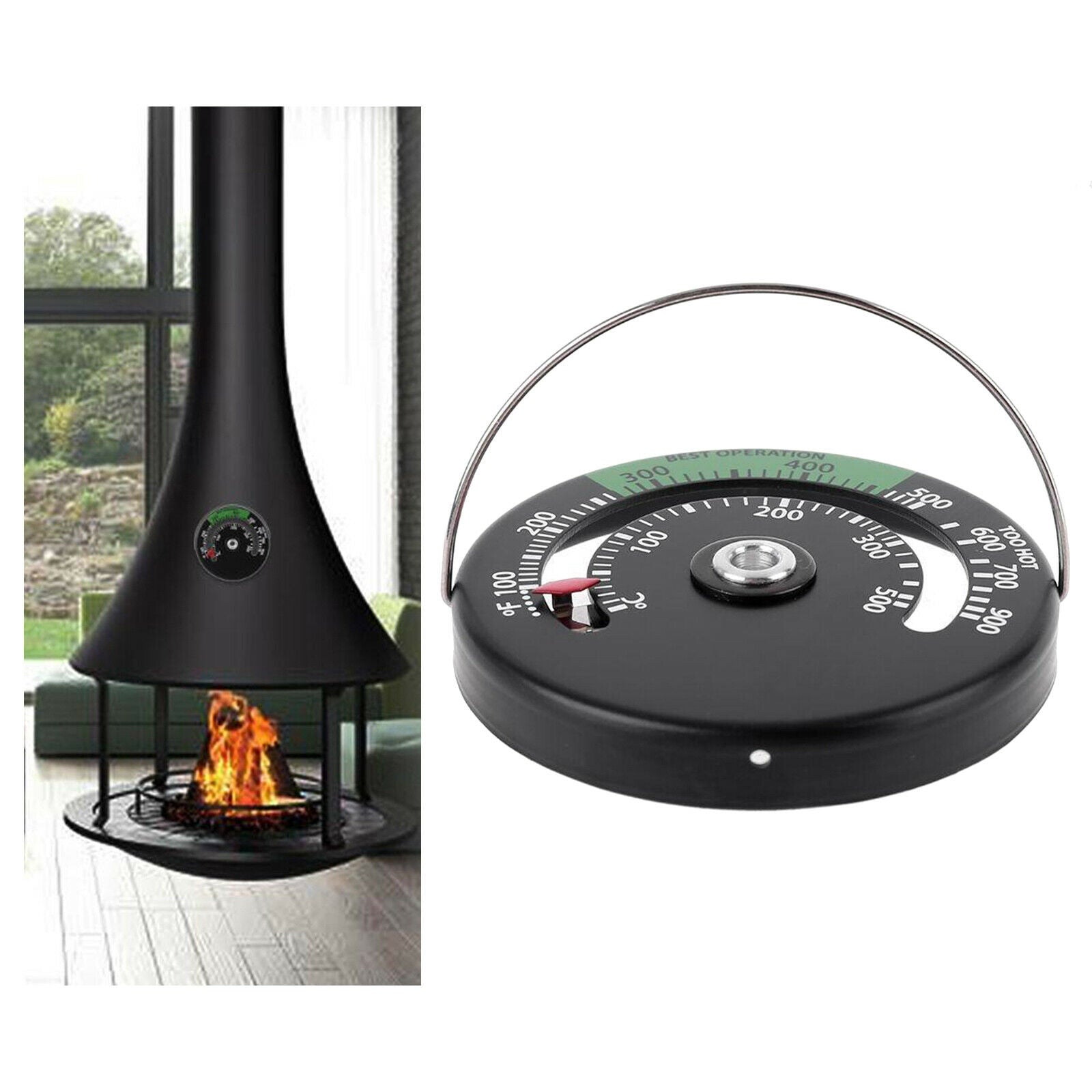 Magnetic Stove Thermometer Multi-Fuel Log Burner Burning Temperature Gauge