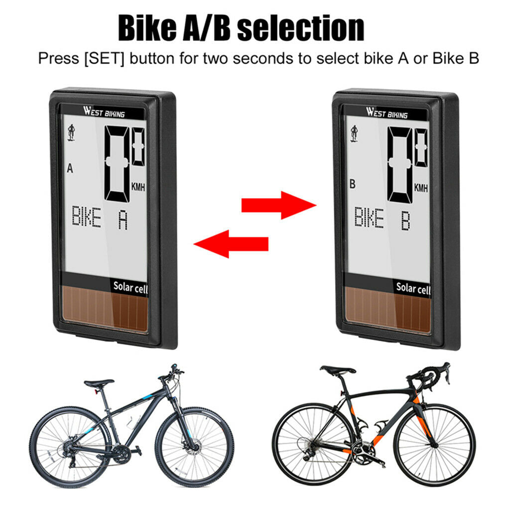 Bicycle Computer Solar Energy Large Screen Odometer Backlight Speedometer