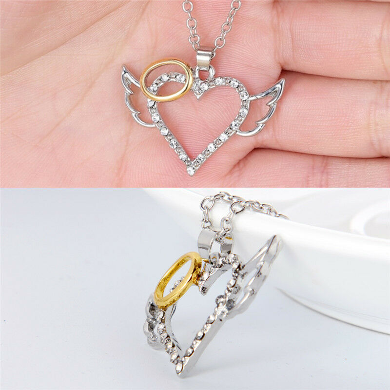 Fashion Angel Wings Love Heart Pendant Necklace Jewelry Chain Necklac.l8