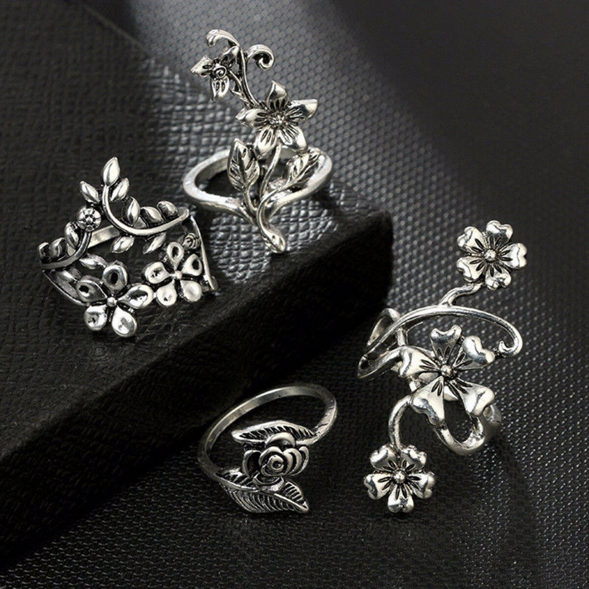 4Pcs/Set Retro Flower Leaves Midi Finger Knuckle Rings Boho Fashion Jewelry Gift