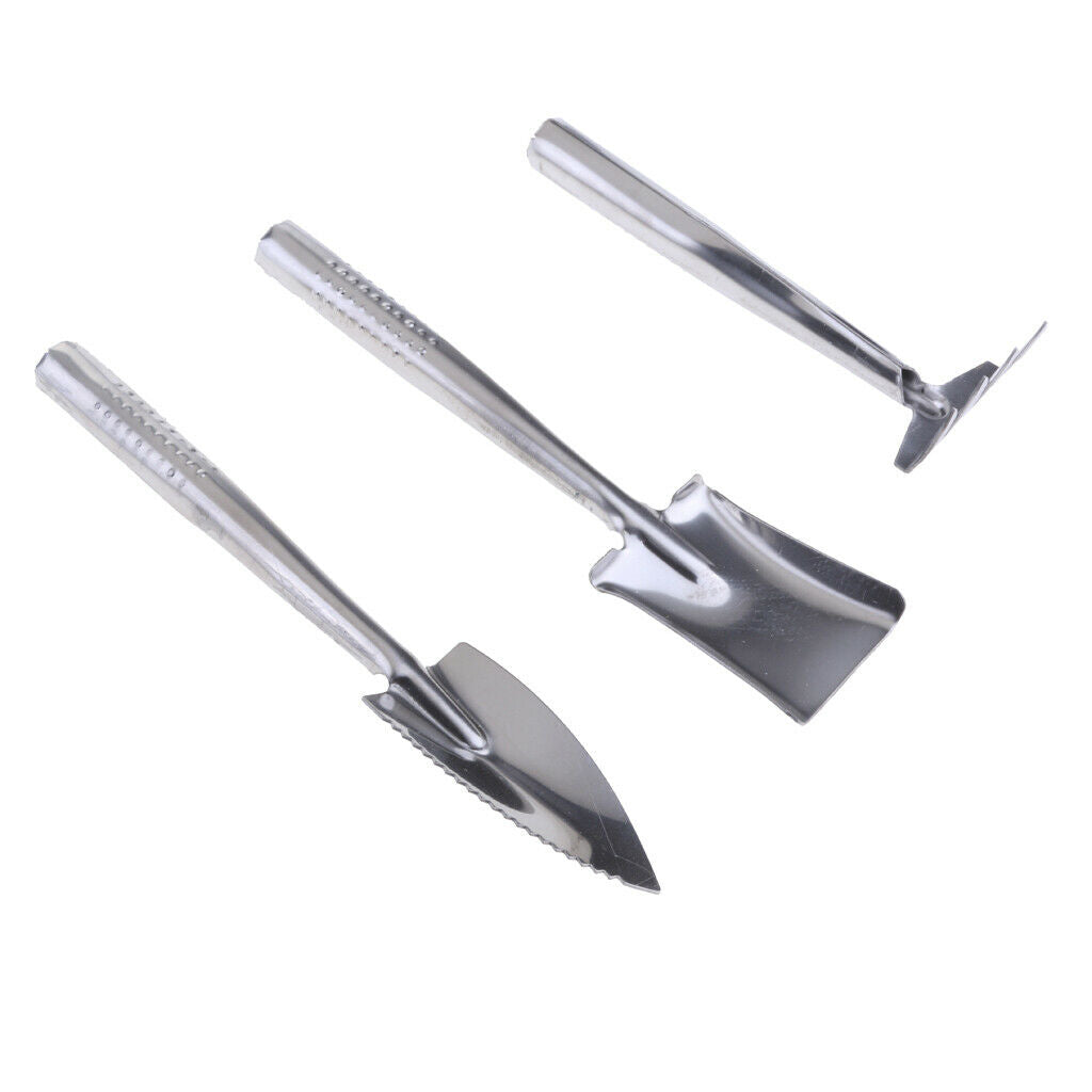 3pcs Mini Garden Gardening Plant Tools Set Stainless Steel Shovel Rake Spade