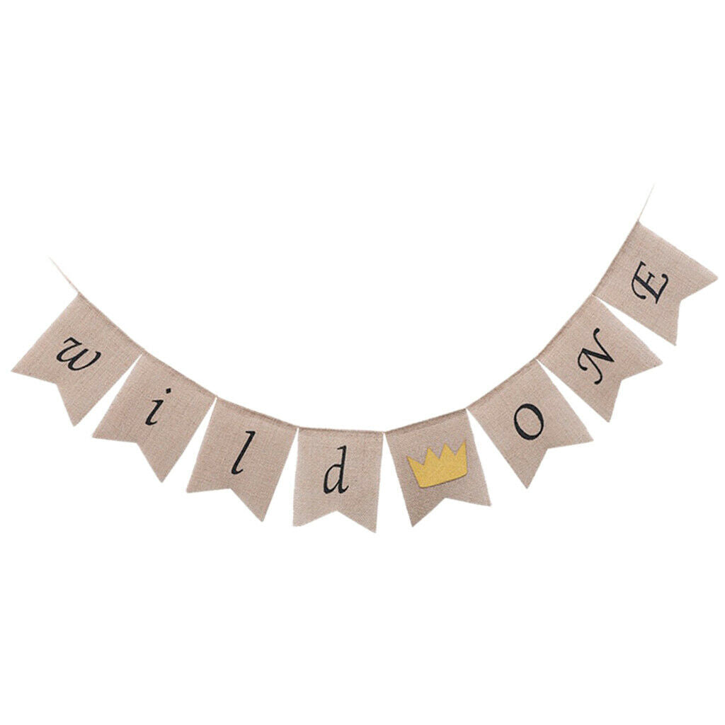 Shabby Chic Wild One Crown Printed Burlap Banner Garland Baby Shower 1st