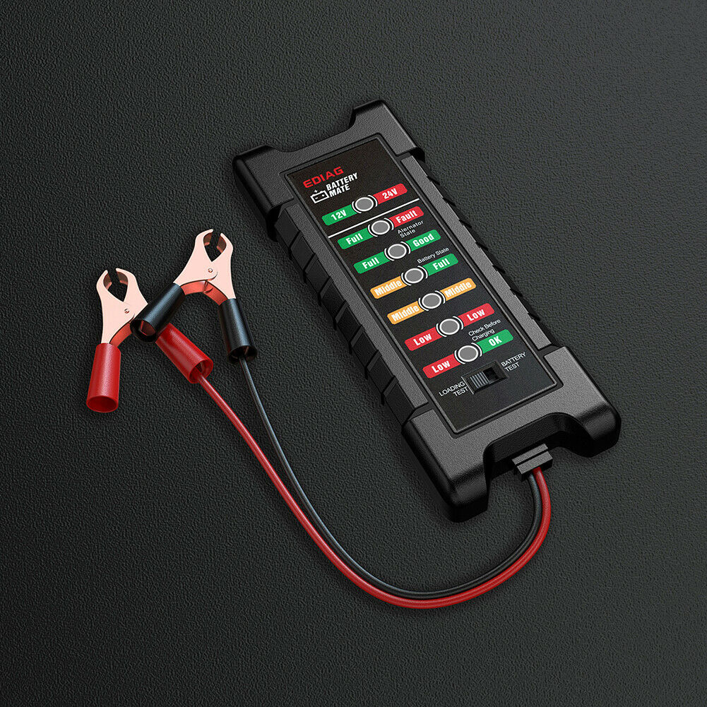 Car Battery Tester 12V/24V Digital Alternator 6 LED Light Auto Battery Analyzer