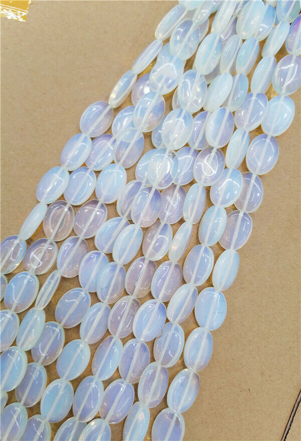 1 Strand 18x13x6mm White Opal Oval Spacer Loose Beads DIY Jewelry 15.5" HH8755