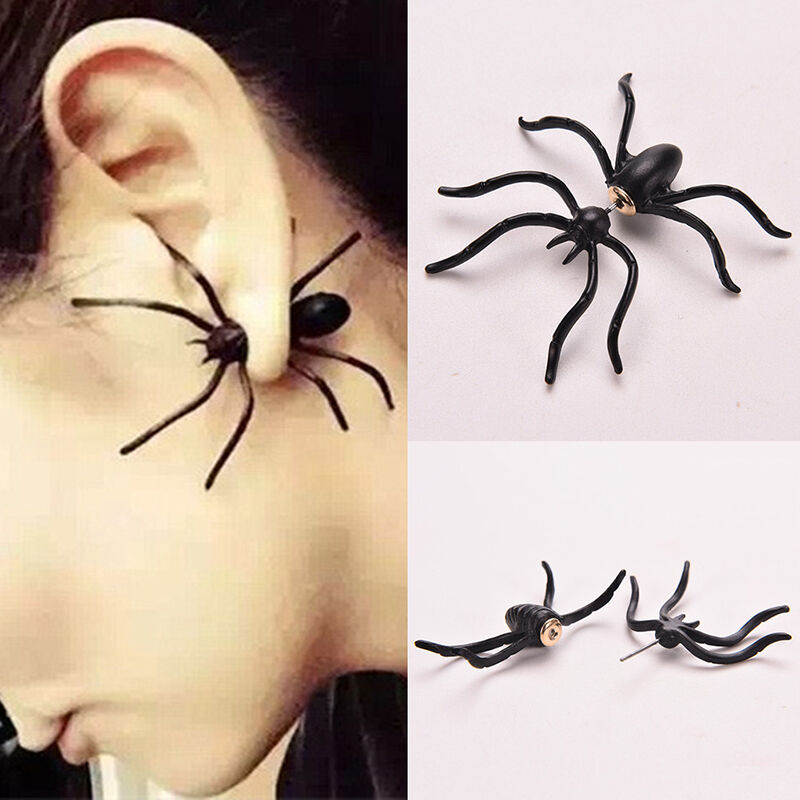 New Retro Women Earings Black Spider Earrings Chic Two Parts Ear Stu.l8