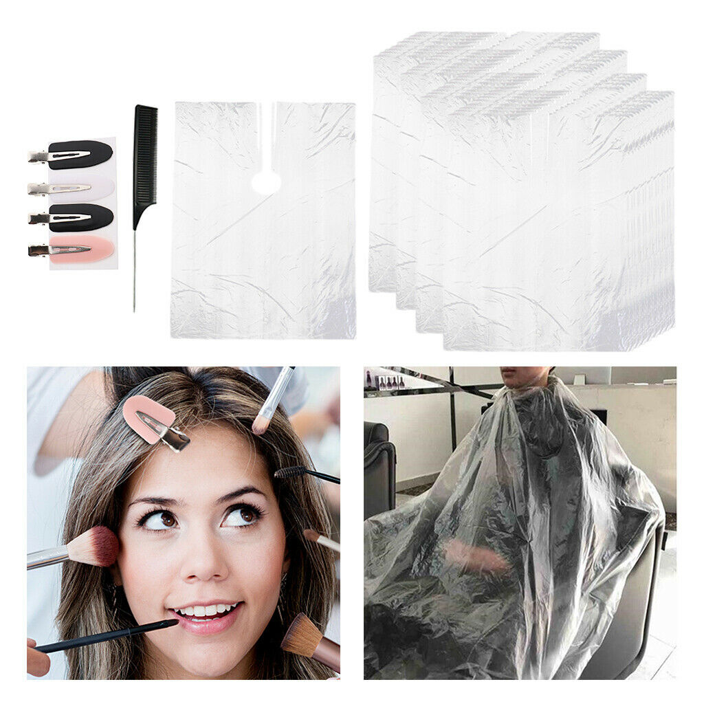 200Pcs Disposable Hair Cutting Cape Cloth Gowns Apron w/ Hair Clips and Comb