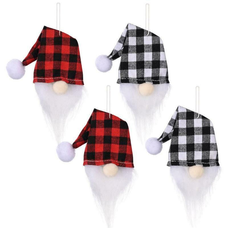 4 Pcs Plaid Hat Gnome Head Christmas Wine Bottle Cover Xmas Decor Wine Bottle