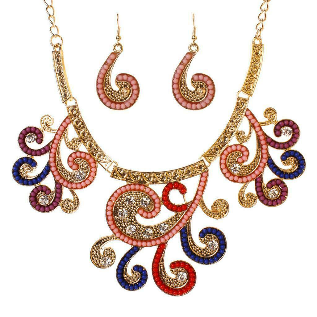 Colorful Rainbow Tree Pendant Necklace Hook Earrings Jewelry Set for Wedding