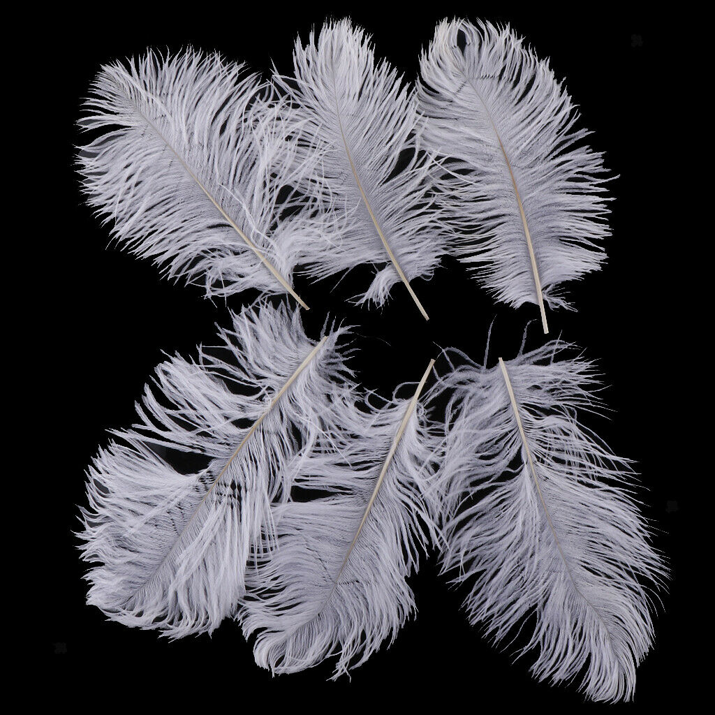 6pcs White Ostrich Feather DIY Headdress Wedding Venue Decoration 25-30cm