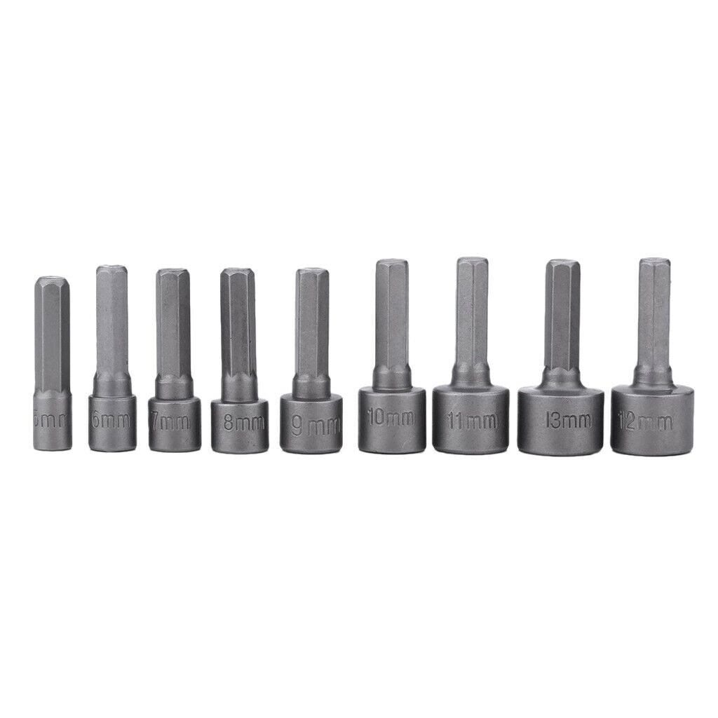9Piece 1/4 Drive Metric Hex Bit Socket Set Chrome-vanadium Made Nut Driver