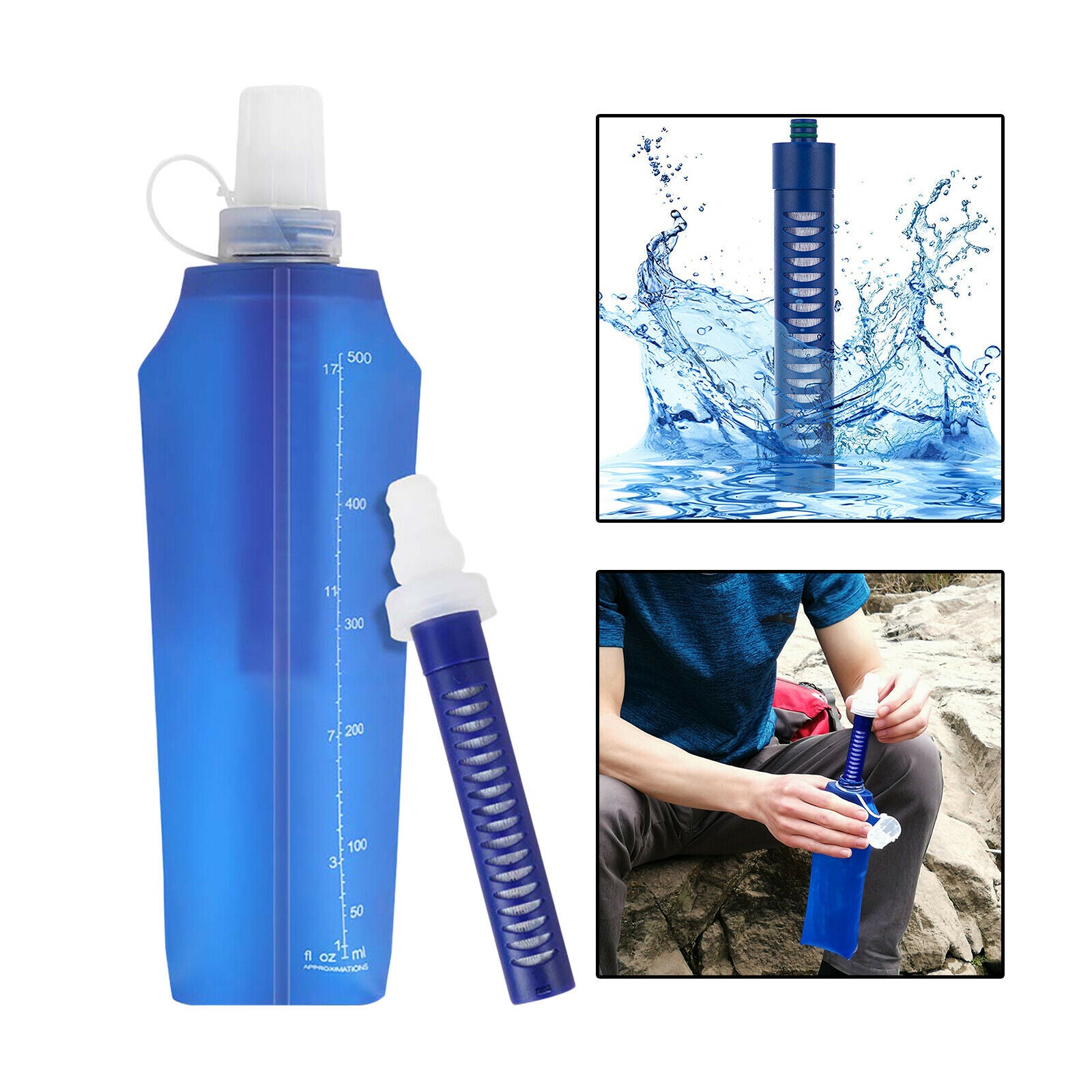 Filtered Water Bottle 500ML Filtered Water Bag for Sport Travel Camping