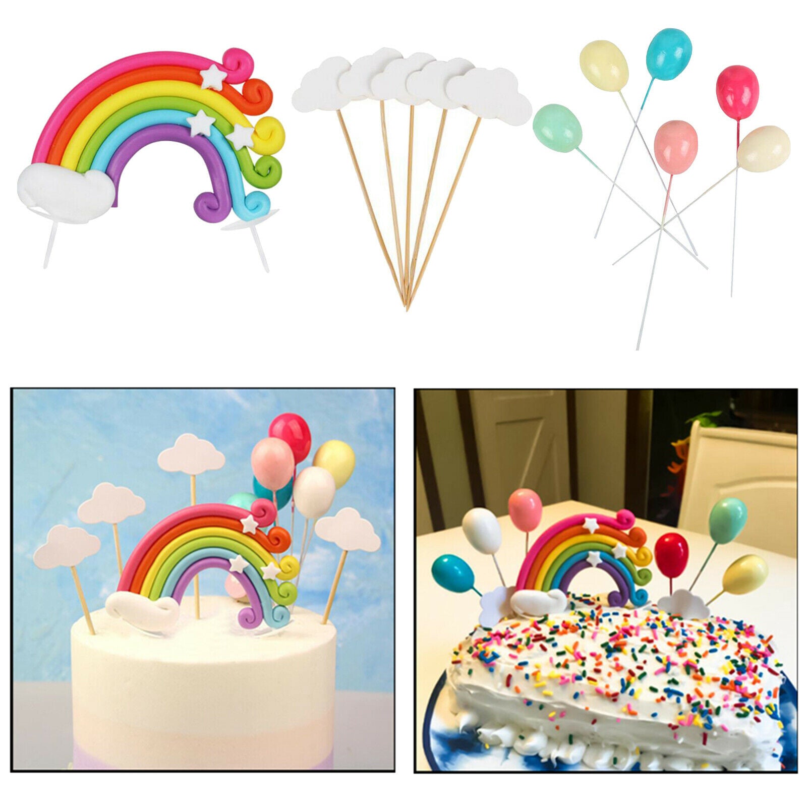 12pcs/Set Rainbow Cake Topper Kit Birthday Cake Decoration For Boys Girls Kids