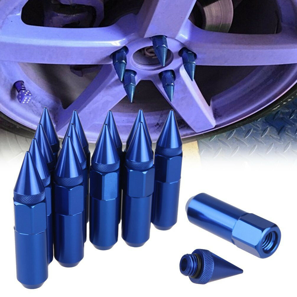 20Pcs Blue Aluminum Spiked Lugs Nuts Extended Tuner 60mm Wheels / Rims M12X1.5