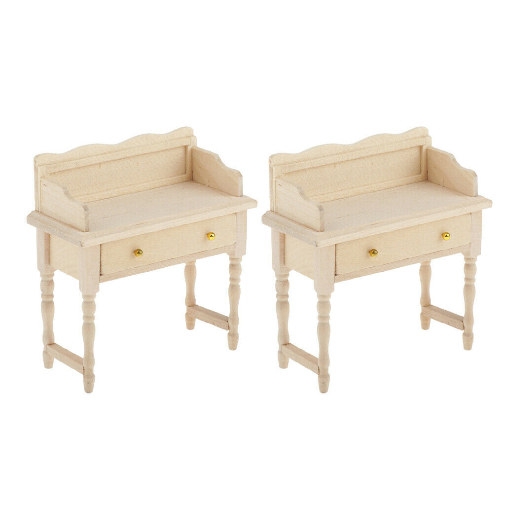 Set of 2 1:12 Wooden Desk Table Dressing Table for Bedroom Furniture Kits