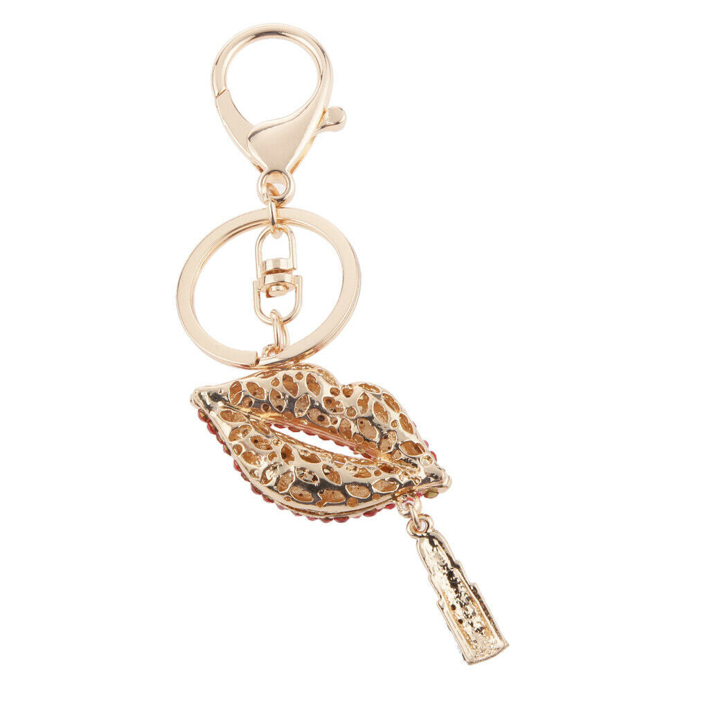 Lips Lipstick Rhinestone Pendant Keychain Women Gift Accessories Red