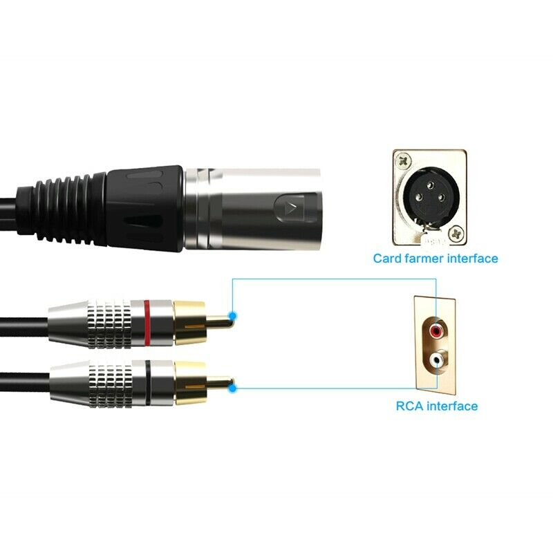 1 XLR Male to 2 RCA Male Plug Stereo Audio Cable Connector Y Splitter Cord forW4