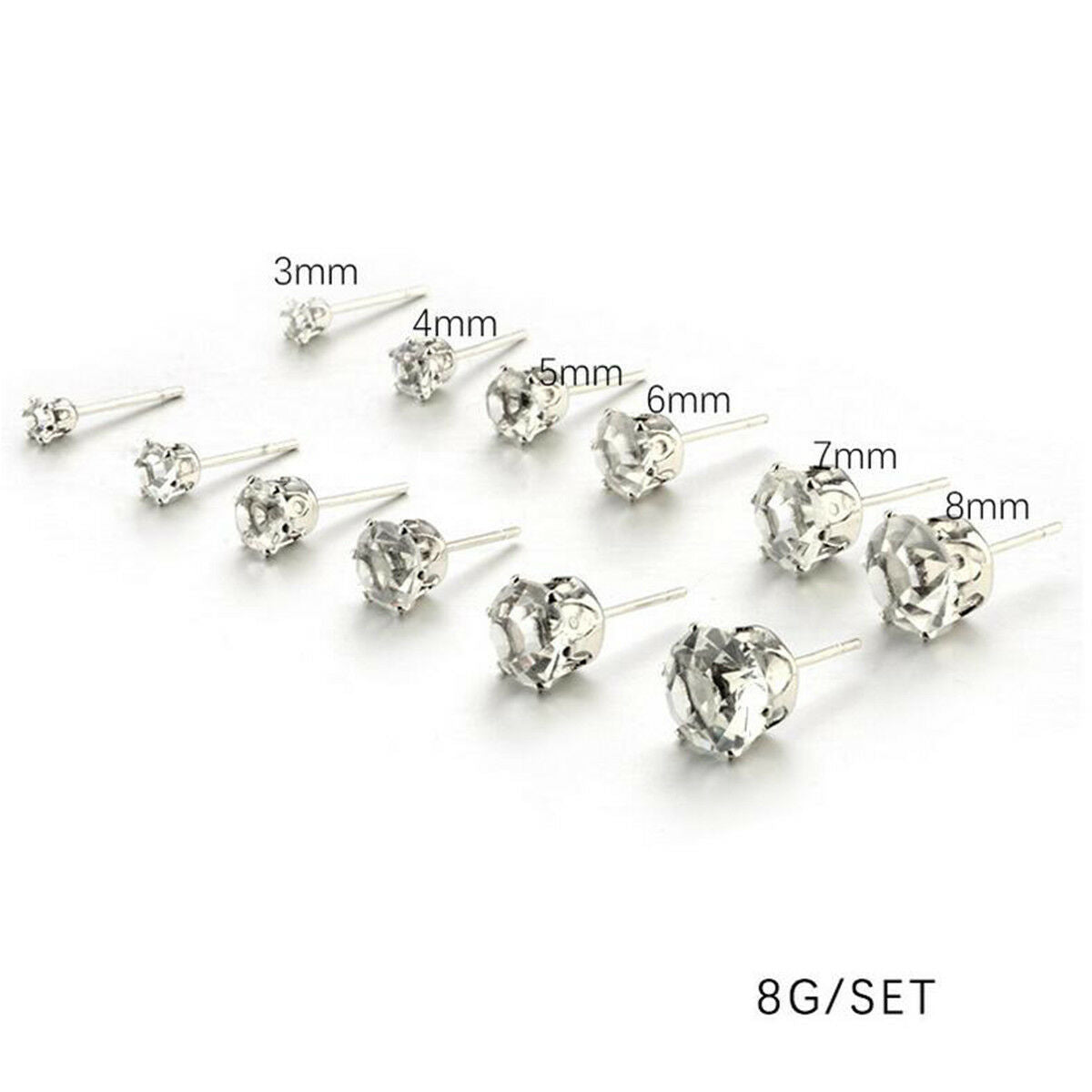 6Pairs/Set Women's Fashion Jewelry White Cubic Zircon Crystal Ear Stud Earrings