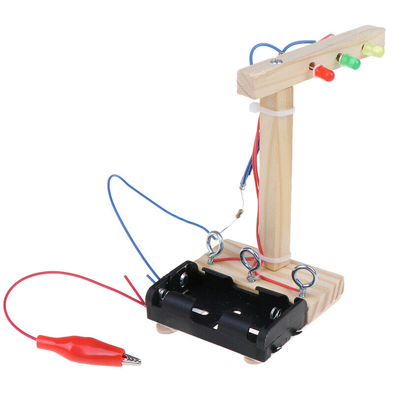 Kids Science Experiment DIY Toys Mini Wooden Traffic Light Gizmo Toys Set.l8