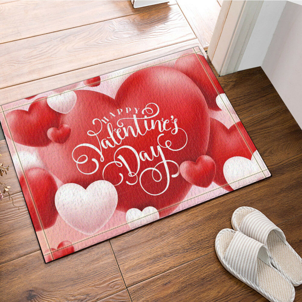 Heart For Valentine's Day Bathroom Rug Non-Slip Floor Indoor Door Mat 16x24"
