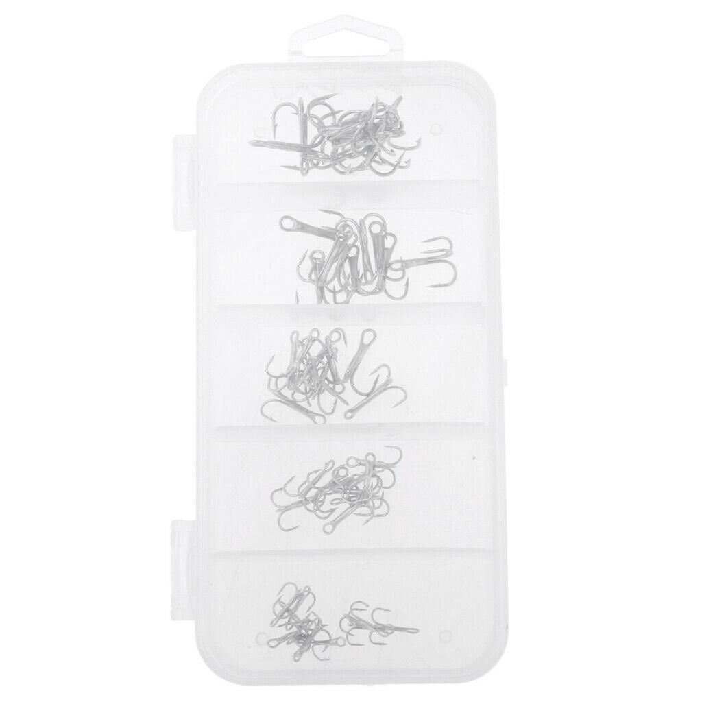 50pcs Fishing Treble Hooks Sharp Barb Lure Bait Fish Terminal Tackle Kit  S