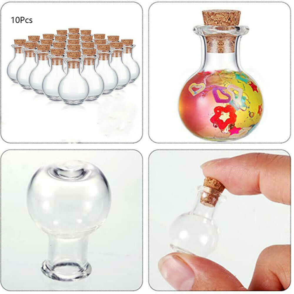 Lot 10Pcs Small Glass Vials With Cork Stopper Tiny Bottles Little Empty Jars