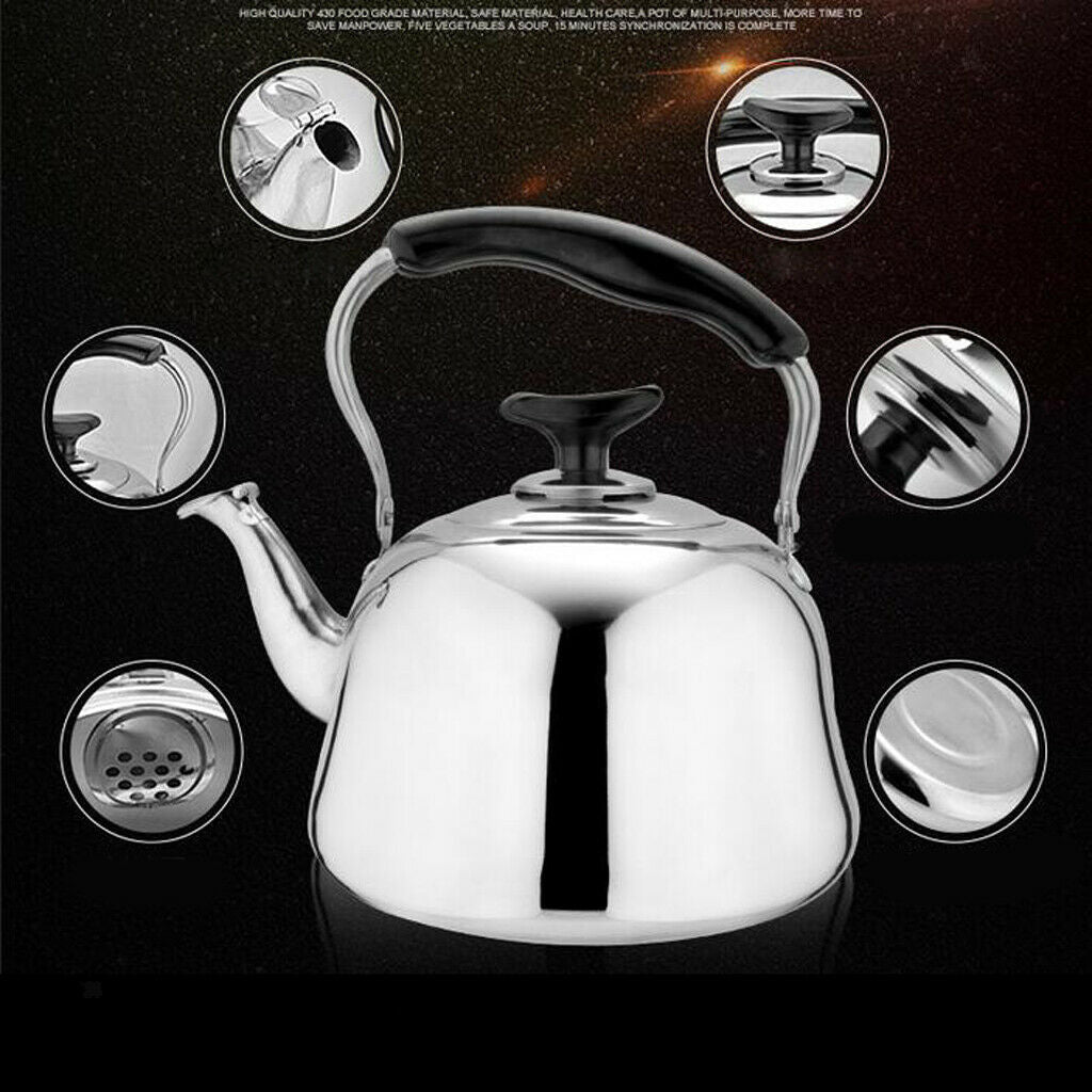 2x Stainless Steel Tea Whistling Kettle Teakettle w/ Whistle Sound Gas 3L
