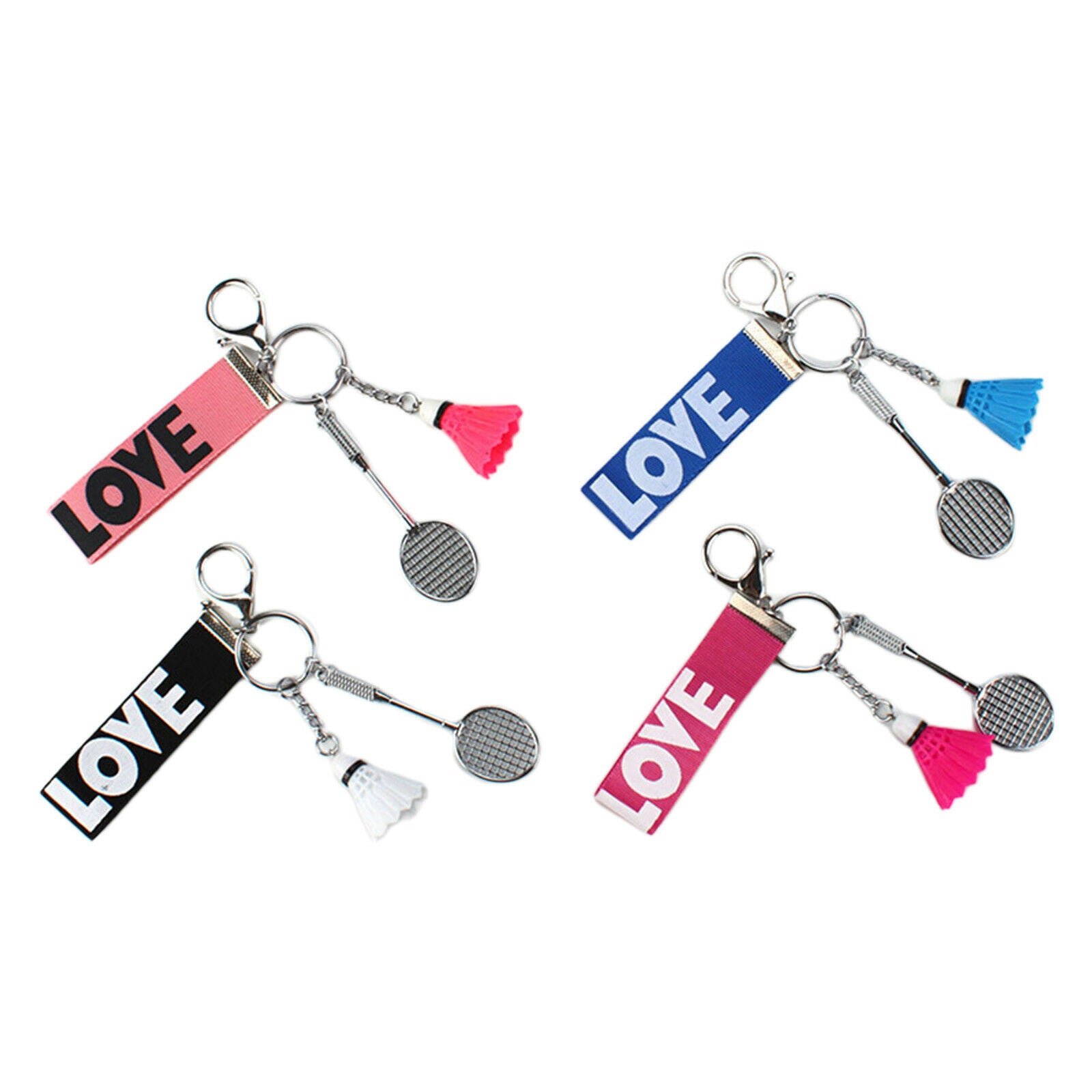 4pcs Mini Badminton Racket Pendant Charm Keyring Metal Key Chain Souvenir