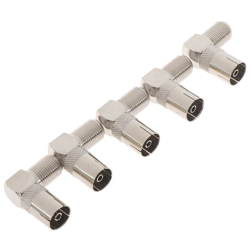 5Pcs RF Coaxial 90 Right Angled TV Aerial Connector F Female to TV Female Plu DD