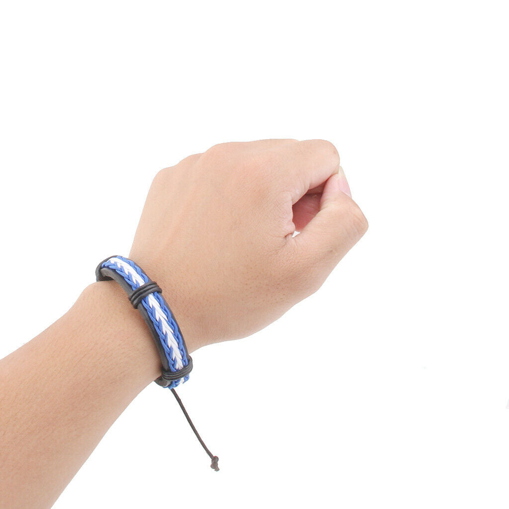 2 Pcs Surfer Style Leather Braided Bracelet Wristband for Men Women Adjustable