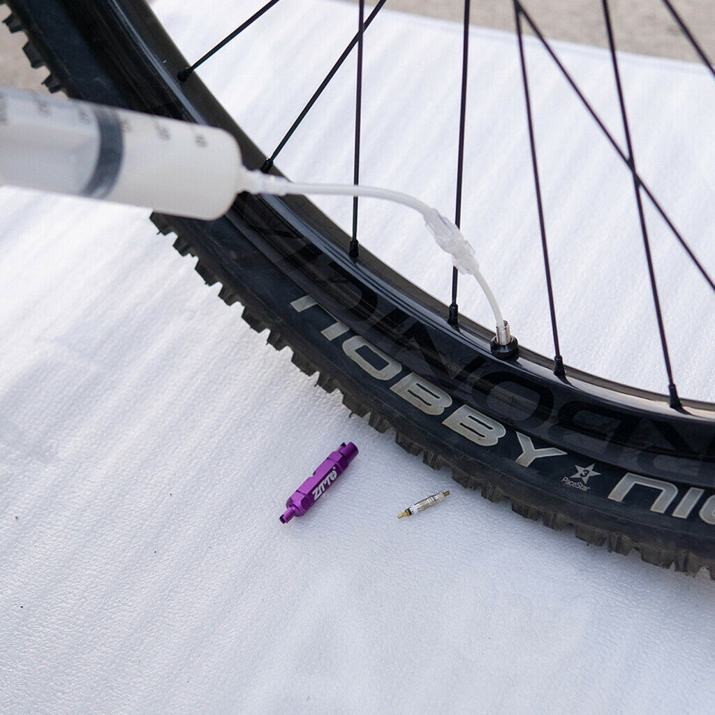 2x Bike Tubeless Tyre Sealant Syringe Injector Repair Tool & Valve Core Remover