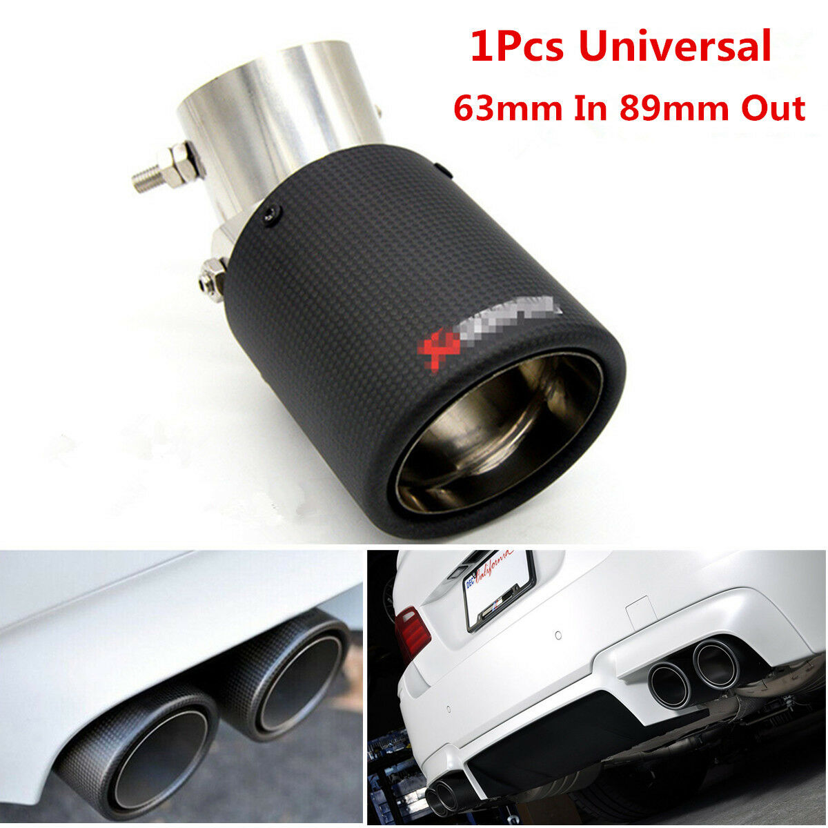 Universal 63MM IN-89MM OUT Auto Car Exhaust Pipe Muffler Tip Carbon Fiber Look
