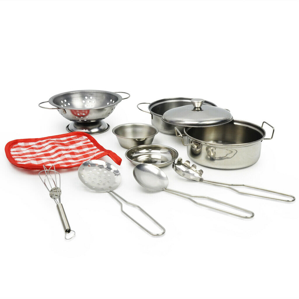 10pcs/set Stainless Steel Kitchenware Kitchen Kids Toys Role Accessories