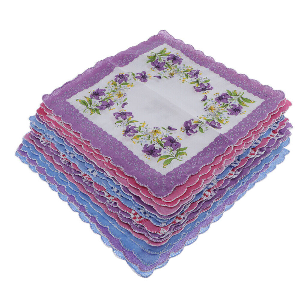 15x Handkerchiefs Cotton Assorted Flower Hankies Hanky Party Kerchiefs Bulk