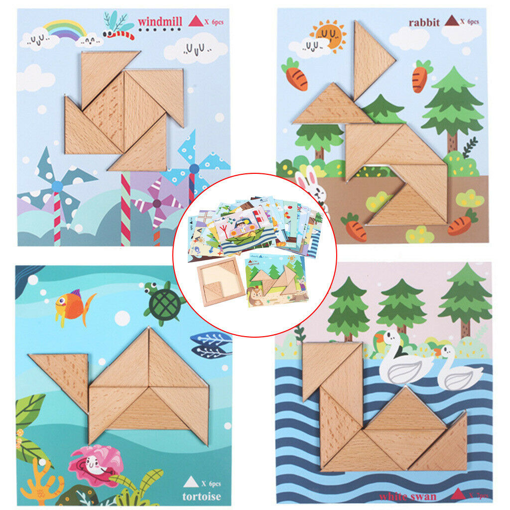 Wooden Triangle Jigsaws Blocks Montessori Puzzles Sorting Toys for Kids