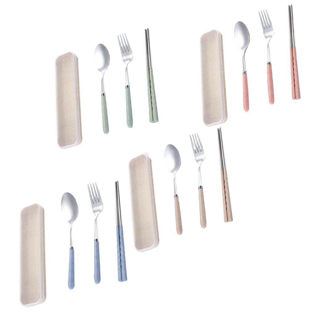 three-piece outdoor camping fork spoon chopsticks Flatware set  Pink