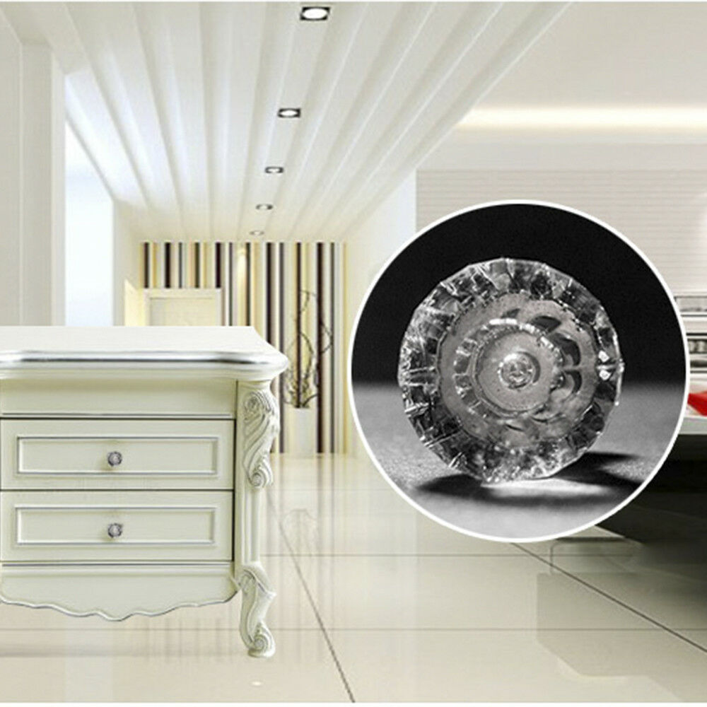 Lot 12Pcs Glass Diamond Crystal Dresser Knobs Drawer Pull Handle Cabinet Door