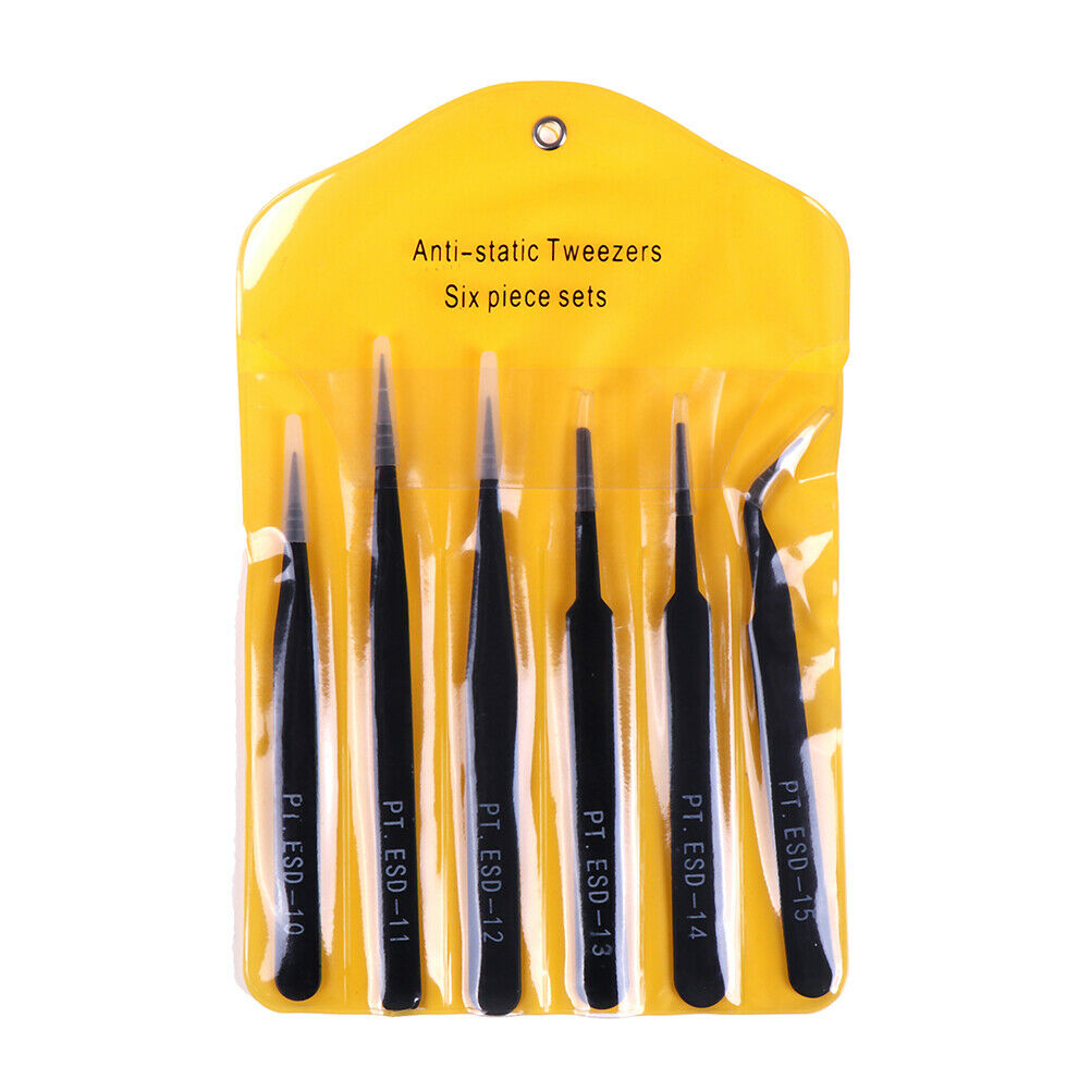 6Pcs Anti-static ESD Tweezers Repair Tool Precision Curved Straight Tweezer FG