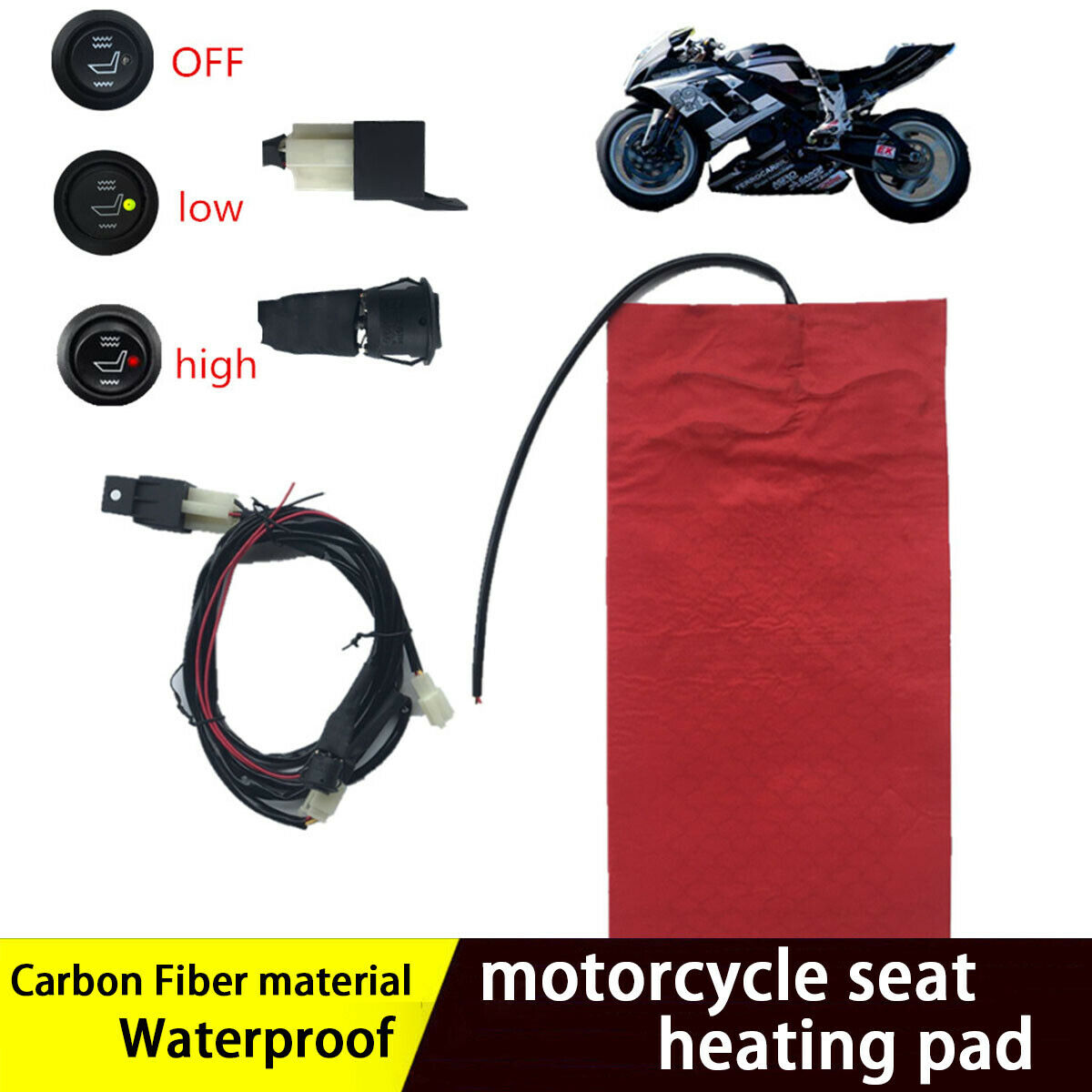 Dual Temperature Control Motorcycle Bike Waterproof Carbon Fiber Heating Pad