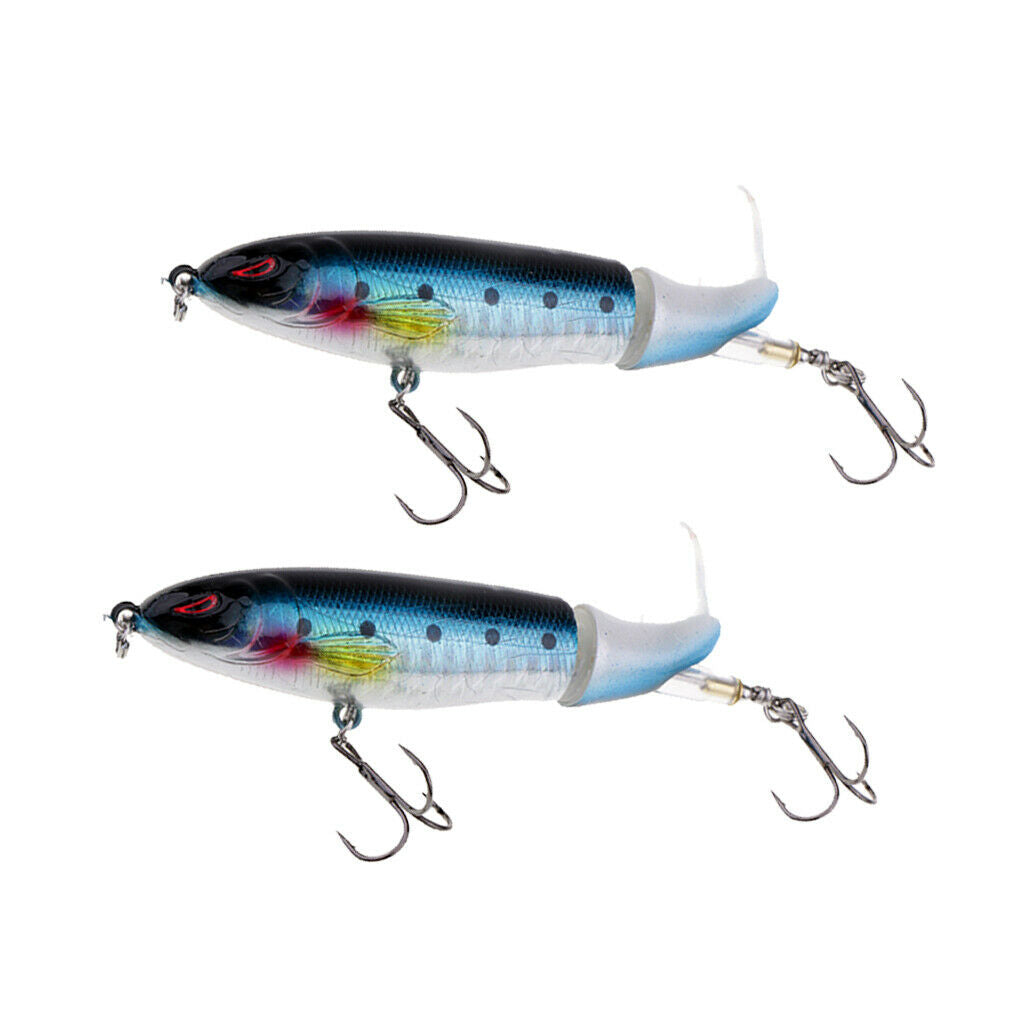 2Pcs Blue Popper Lures, Lifelike Topwater Fishing Lure Crankbaits with Plastic